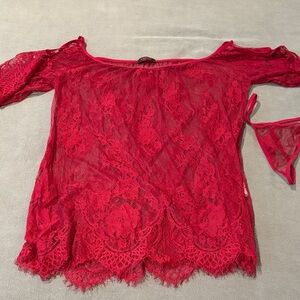 Elegant Red Lace chemise and thong set.